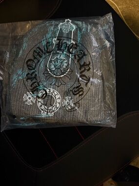 Chrome Hearts Gray Rib Knit Beanie with Black Logo Packaging